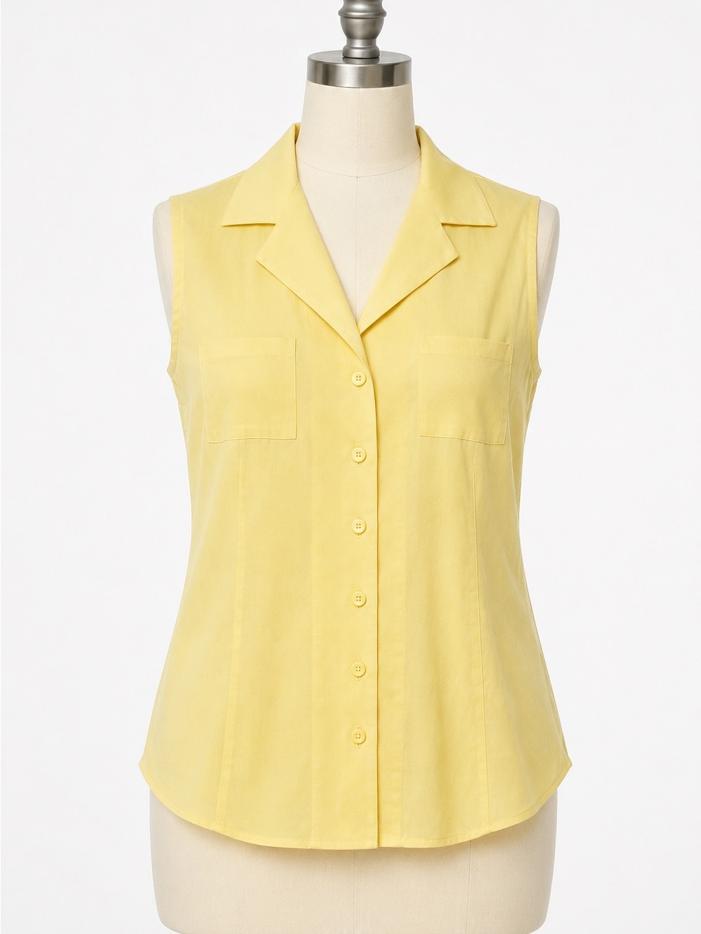 Sleeveless Wrinkle Resistant Button-Front Blouse Office Casual Yellow Size 12P